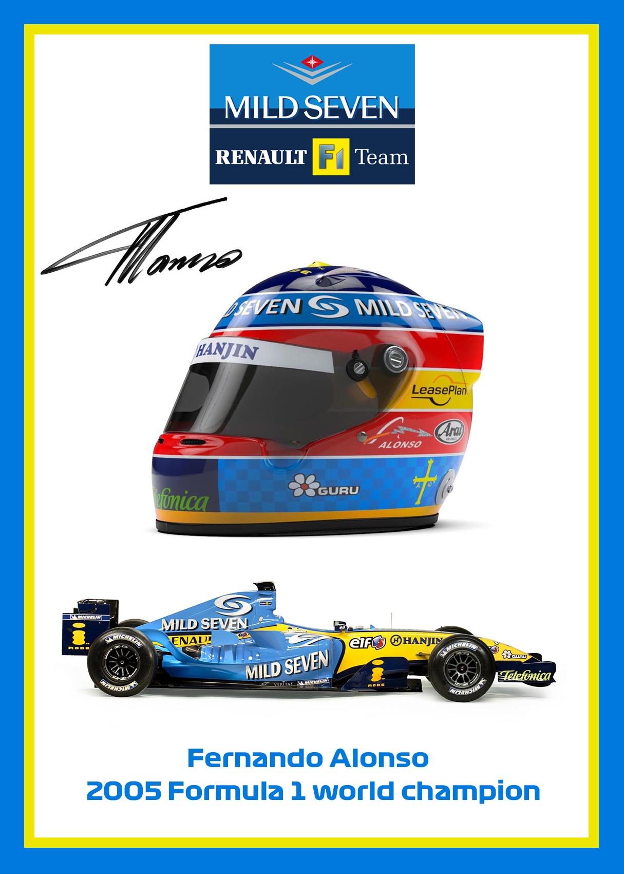 Fernando Alonso signed F1 helmet airbrushed print – limited-edition A3 satin